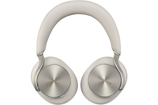 Der Technics EAH-A1000 in Greige. Der Metallbügel, Flow-Arm genannt, geht vom eckigen Schieber in eine dreieckige Aufhängung über. (Bild: Technics)