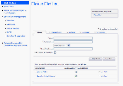 Unter meine Medien wird die URL von zusätzlichen Radiostationen eigetragen.