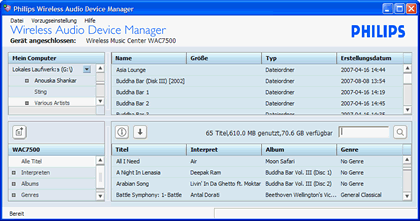 Dank Ethernet-Verbindung lassen sich MP3- oder WMA-Dateien effizient auf die Harddisk des Center überspielen.