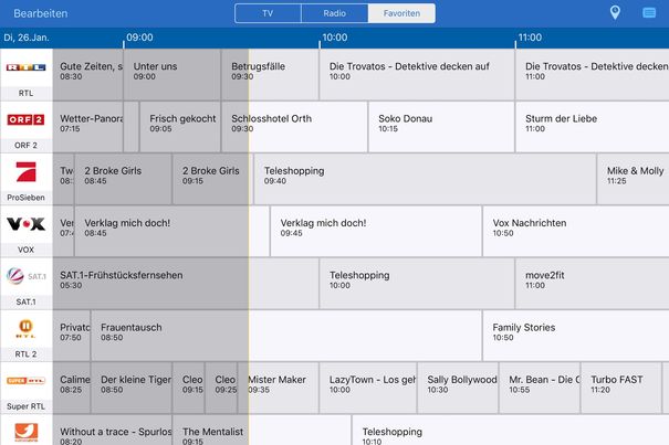 Die App bietet sogar ein integriertes EPG, in dem sich kommende Sendungen anzeigen lassen. Die AVM-App unterstützt aber leider nur Sender in SD-Auflösung.