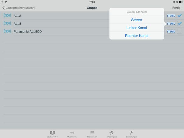 Wer zwei ALL-Lautsprecher im Zimmer aufstellt, kann diesen auch gezielt nur den linken oder rechten Audiokanal zuordnen.