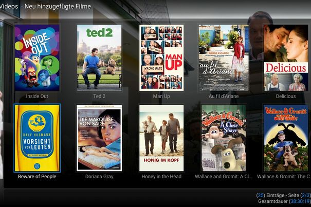 Wichtigste Aufgabe von Kodi ist das Abspielen der persönlichen Filmsammlung ab Festplatte oder Netzwerkfreigabe.
