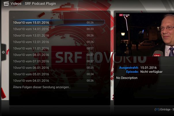 Kodi kann auch direkt auf die Sendungskonserven des Schweizer Fernsehens zugreifen.