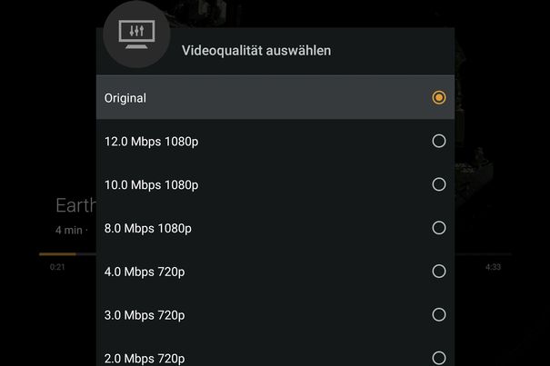 Bei Plex kümmert sich der Server um die Videoaufbereitung. Auf der Shield-Box kann man wählen, wieviel Bandbreite für das Abspielen zur Verfügung steht.