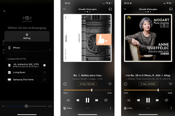 Zum Vergleich sieht man hier Ansichten, wenn man den JBL Authentics 500 von der Qobuz-App aus bedient.