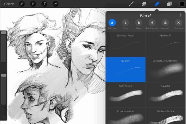 Mit Apps wie Procreate lassen sich dem Stift beliebige Wirkungen zuordnen.