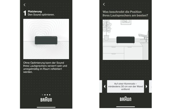 Einrichten der Platzierung in der Braun Audio App. 
