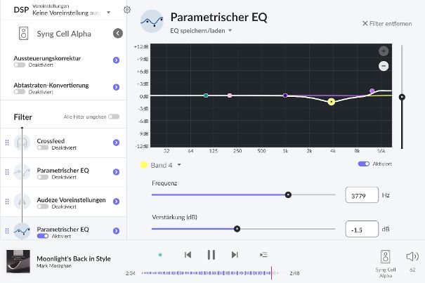 Wir sprachen den Cell Alpha über die Roon-Software an, die den Kugellautsprecher problemlos via Airplay mit Musik versorgt und mittels DSP auch Eingriffe in die Tonalität erlaubt.