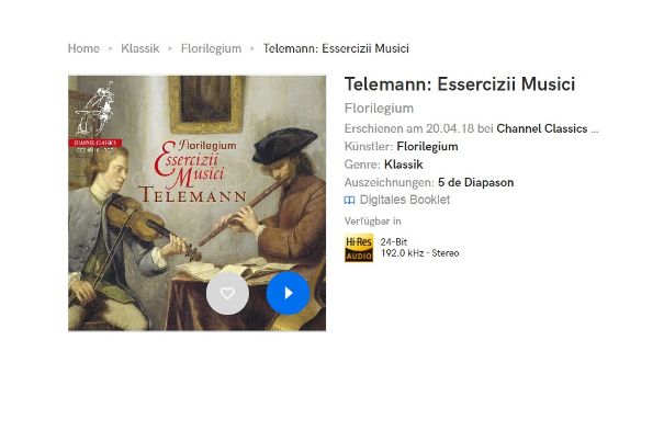 Auf Qobuz wird diese hervorragende Aufnahme von Channel Classics in 192 kHz gestreamt. Der Download in DXD-Masterqualität direkt beim Label kostet rund CHF 24, in DSD 256 rund CHF 28.