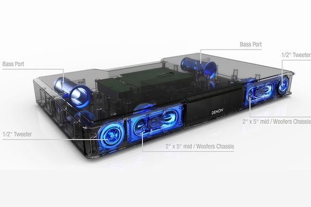 Die Denon DHT-T100 kommt ganz ohne Subwoofer aus und überzeugt dennoch mit tiefen und präzisen Bässen.