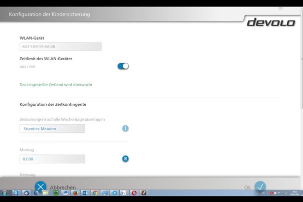 Die Kindersicherung von Devolo sorgt hier dafür, dass das Tablet der Jüngsten täglich nur zwei Stunden ins Internet darf.