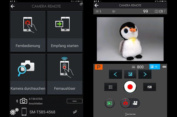 Ferngesteuert: Auswahlmöglichkeiten und Bedienungsoberfläche der App «Fujifilm Camera Remote».