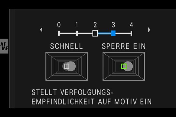 AF-C Benutzerdefinierte Einstellung 1: Verfolgungs-Empfindlichkeit: Wie lange soll die Kamera abwarten, bis der Fokus neu ermittelt wird?