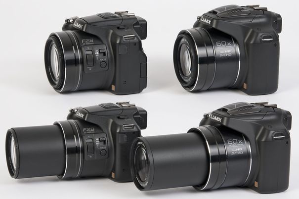 Auf der linken Seite ist die FZ200, das Topmodell der Bridge-Kameras von Panasonic, abgebildet. Rechts die einfachere FZ72 mit ihrem 60x-Zoom. Die FZ200 besitzt ein Zoom mit duchgehender Lichtstärke von 1:2,8 sowie praktische Bedienelemente am Objektiv.