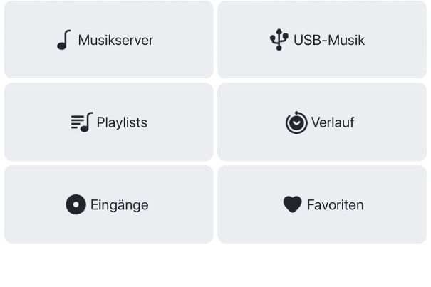 Hinter dem Icon «Eingänge» verstecken sich die frei konfigurierbaren Eingangsquellen. Für die bessere Unterscheidung können sie frei benannt werden, das System liefert einige Vorlagen.