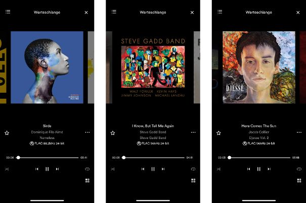 Hördurchgang 2: Screenshots der Songs von Qobuz auf der Naim-App. Thema: Komplexe Klanggemälde.