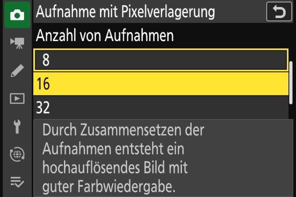 Pixelverlagerung: Die Nikon Z f nimmt bis zu 32 minimal verschobene Bilder im RAW-Format auf, die sich in der NX-Studio-Software zu 96 Megapixel grossen Fotos verschmelzen lassen.