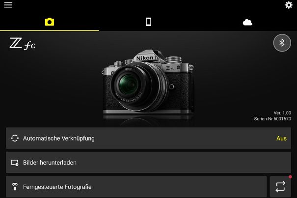 Anschluss gefunden: Mit der «SnapBridge»-App gibt es via Bluetooth oder WLAN Zugriff auf die Nikon Z fc.