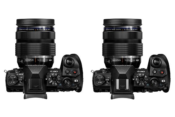 Finde den Unterschied, Teil 2: Von oben sind die beiden Kameras kaum zu unterscheiden. Die Olympus OM-D E-M1 Mark II verrät sich durch ihren Schriftzug links aussen.