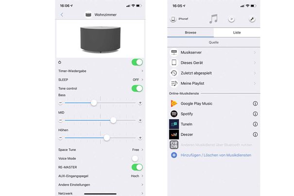 Über die App sind diverse Feineinstellungen zu Klang und Musikauswahl verfügbar. 