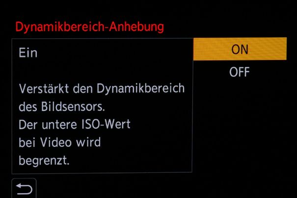 ISO-Warnung: Information zum Einsatz der Dynamikbereich-Anhebung bei der Panasonic Lumix GH6.