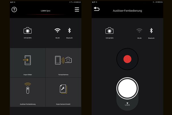 Energie sparen: Neben WiFi für die umfassende Fernsteuerung der Lumix S1R kann mit Bluetooth Low Energy auch nur ein Foto ausgelöst oder ein Video gestartet werden.