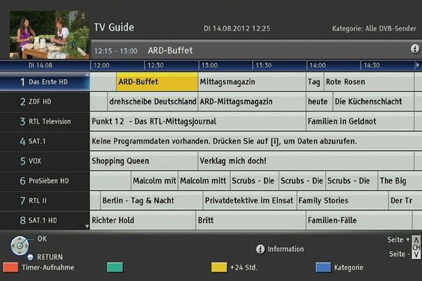 Der EPG ist übersichtlich gestaltet, bietet aber zumindest im Cablecom-Netz nur rudimentäre Hintergrundinfos