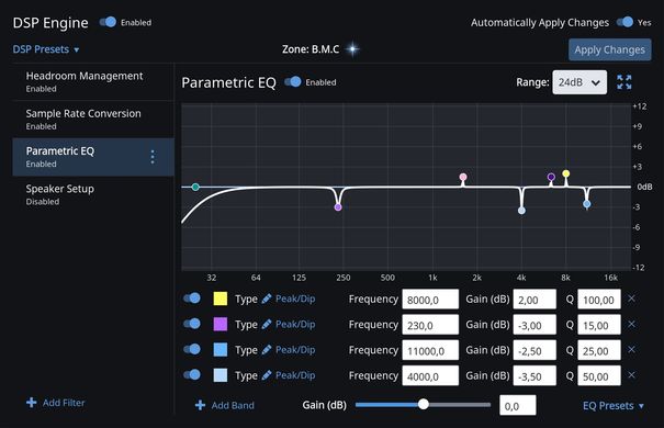 Roon implementiert ein umfangreiches DSP-Tool, u. a. mit parametrischen Equalizern.