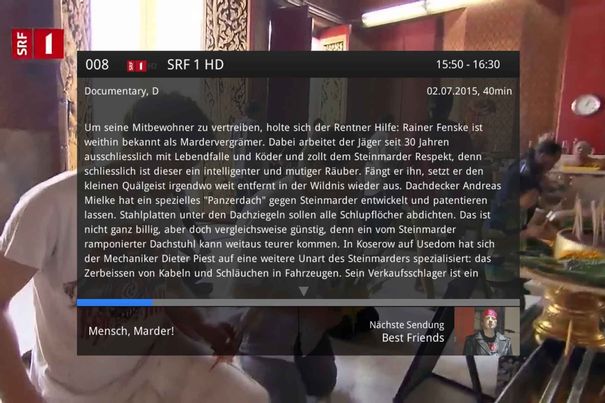 Die Informationen in der digitalen Fernsehzeitschrift (EPG) und während der Sendung sind vorbildlich.