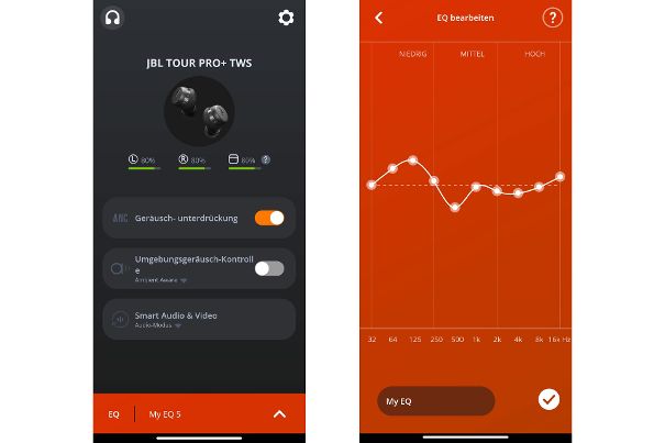 Die JBL-App bietet vielfältige Funktionen wie einen sehr brauchbaren und flexiblen Equalizer.