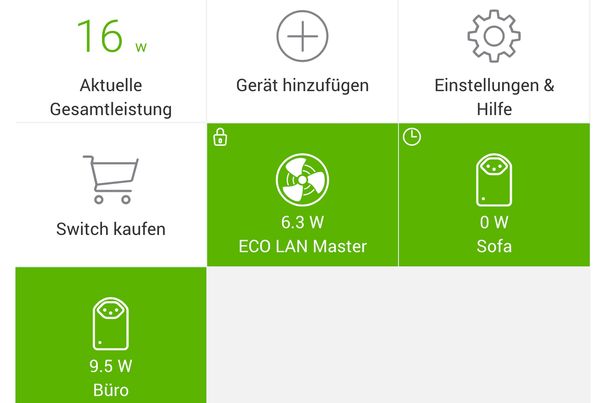 Die App auf Mobilgeräten informiert über alle Dosen und deren Stromverbrauch.