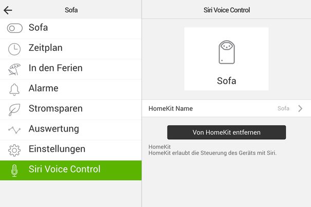 Die Sprachsteuerung funktioniert nur mit iOS-Geräten und wird in der Mystrom-Mobile-App eingerichtet.