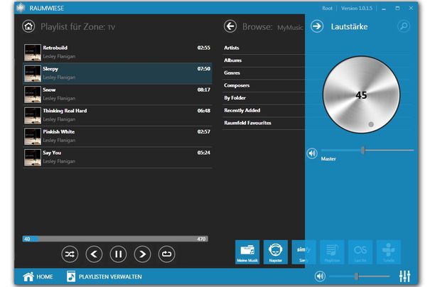 Mit dem kostenlosen Programm Raumwiese lassen sich die Multiroom-Lautsprecher auch unter Windows steuern.