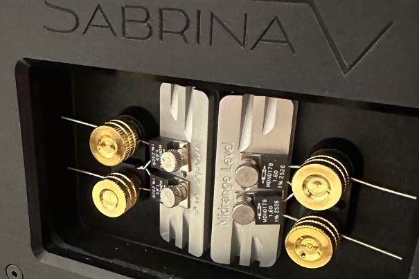 Neu bei der Sabrina V: Die Widerstände für Hoch- und Mitteltöner sind rückseitig zugänglich – eine deutliche Verbesserung gegenüber der Montage am Boden beim Vorgängermodell. Werkzeuglose Rändelschrauben ermöglichen schnelles Tuning.