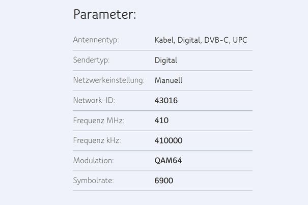 Bei UPC ist für den 4K-Empfang ein Kanalsuchlauf am TV zwingend. Die dazu nötigen Parameter sind in jeder Region anders.