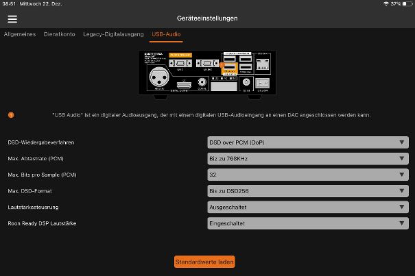 Der USB-Audio-Ausgang kann passend zum externen DAC detailliert konfiguriert werden.